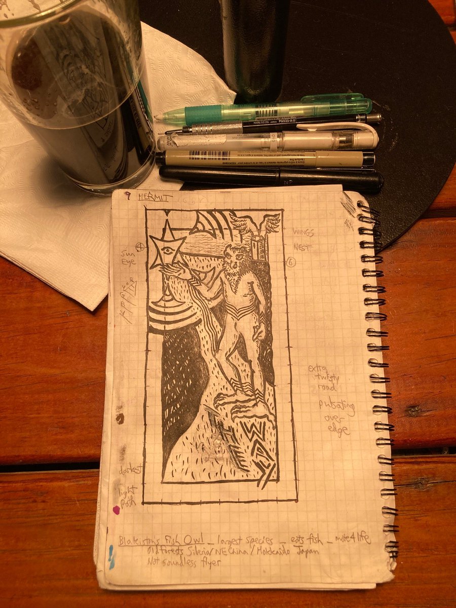 NoahXArts's tweet photo. Inking the fish owl tarot card. The Hermit - THE WAY. Find your WAY. #noahxarts #bird
#BirdWar #tarot #Hermit #owl #surreal #art #brooklyn (@ Lizzie King’s Parlor in New York, NY) https://t.co/2vqIjlnEXZ https://t.co/t6A6RjzLEC