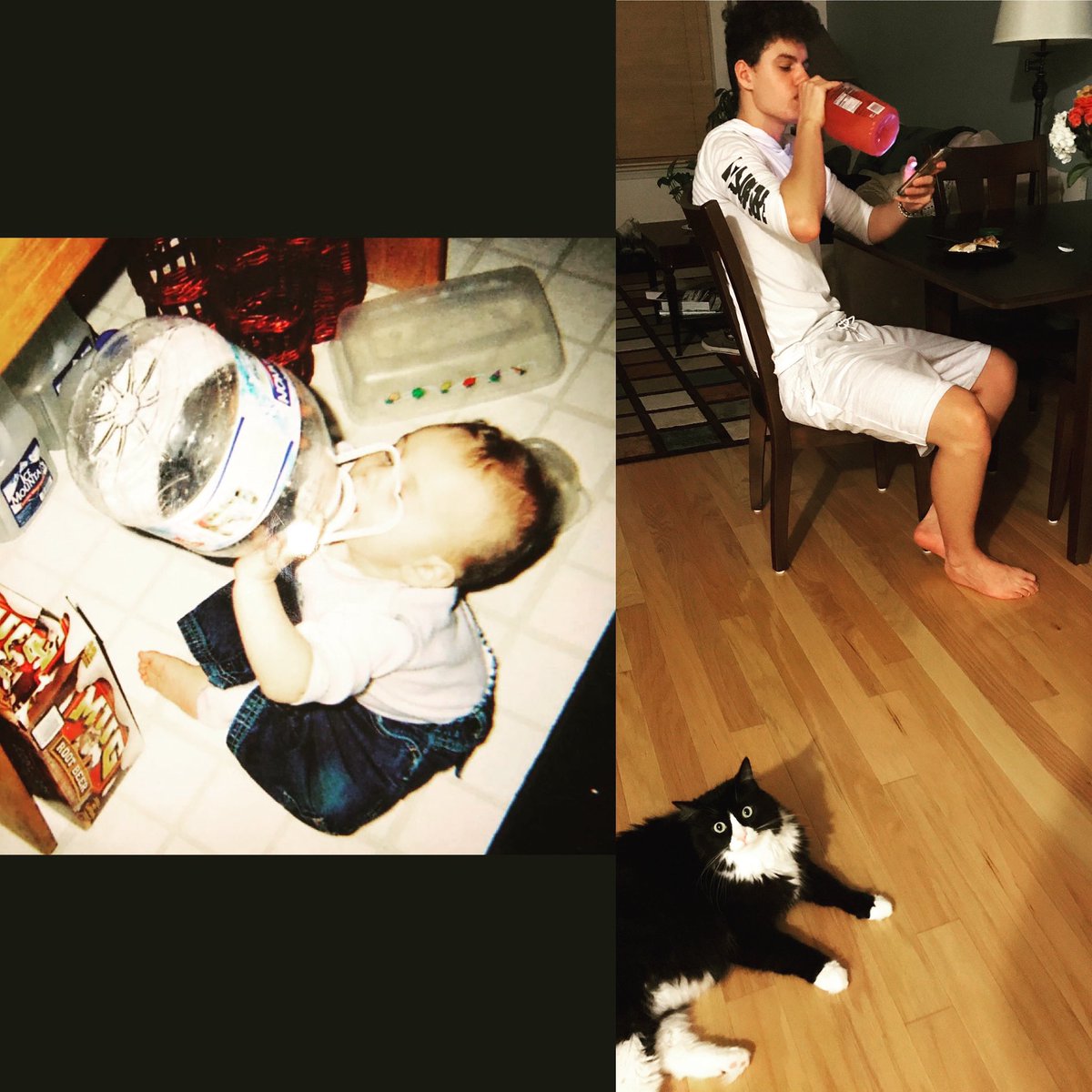 nsarsok's tweet image. Some things will never change....like drinking straight out of the bottle. Good thing no one else in our home drinks that. 🙃 #michaelisms