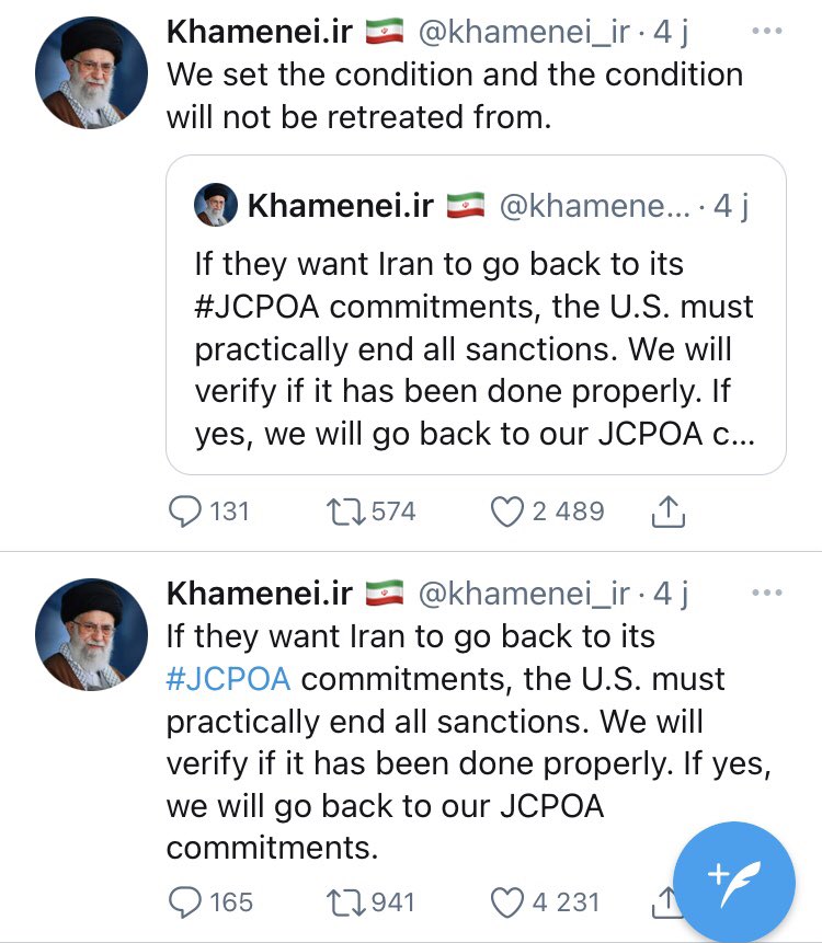 2/Since Biden took office and there has been pressure from Iran on the US to remove sanctions. Biden’s position: Iran needs to respect the nuclear deal before sanctions are removed.Iran’s position: Remove sanctions first then we go back to the deal.