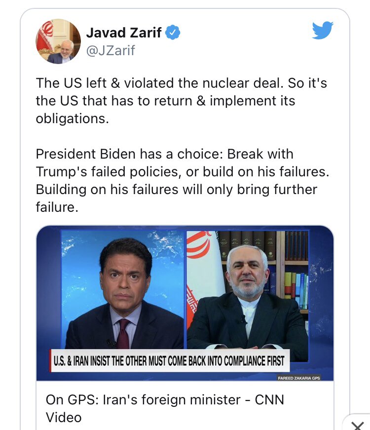 2/Since Biden took office and there has been pressure from Iran on the US to remove sanctions. Biden’s position: Iran needs to respect the nuclear deal before sanctions are removed.Iran’s position: Remove sanctions first then we go back to the deal.