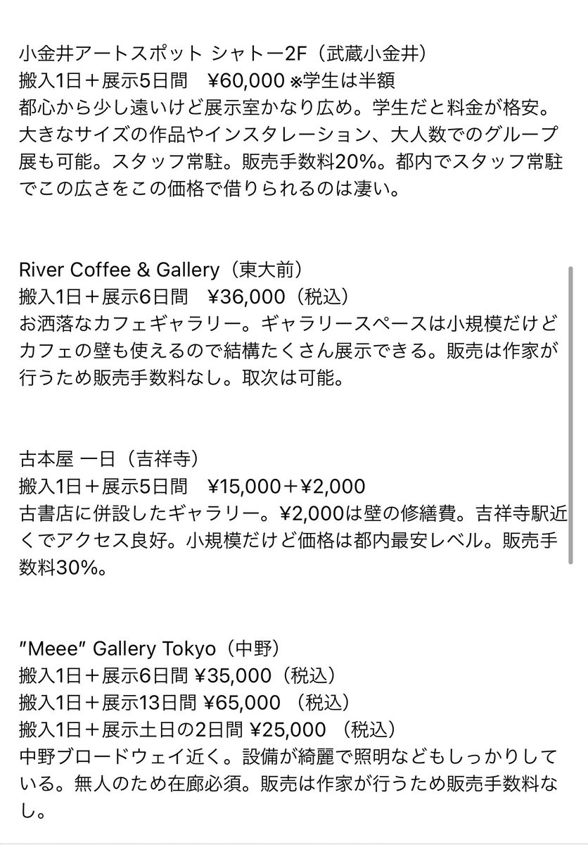 𝐊𝐮𝐫𝐨𝐬𝐚𝐰𝐚 都内で比較的安価に借りられる貸しギャラリー スペースまとめ ご参考までに T Co 0qqgj77obx Twitter