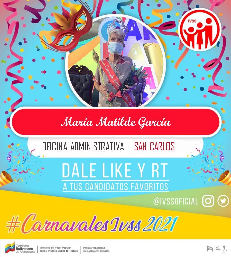 Hoy | Dale like a nuestra candidata a Reina de los Carnavales IVSS 2021, María Matilde García, edad 84 años. Su pasión jugar dominó y ganar. #CarnavalesIvss2021 #IVSS #OAIvss @NicolasMaduro @MagaGutierrezV @DgapdIvss