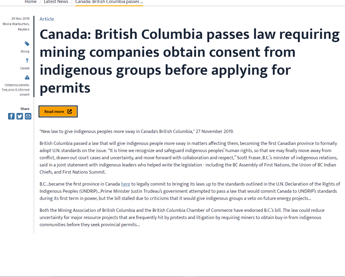 In 2014, the land base of First Nations in Canada was approximately 3.5 million hectares (over 86M acres). In 2011 Detour Gold and First Nations Execute and Sign Agreement for the Detour Lake Project. 9 Years Later Detour Gold is acquired by Kirkland Lake Gold  $KL.