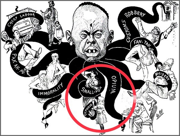 1/2 #Scapegoating #Asian #immigrants has a long #history in #America. These posters fr campaign for the #ChineseExclusionAct 1882 include blaming #Chinatowns for #typhoid #smallpox. Nearly a 100 #Chinesecommunities across the #West were burned, looted, forced to move #stophate