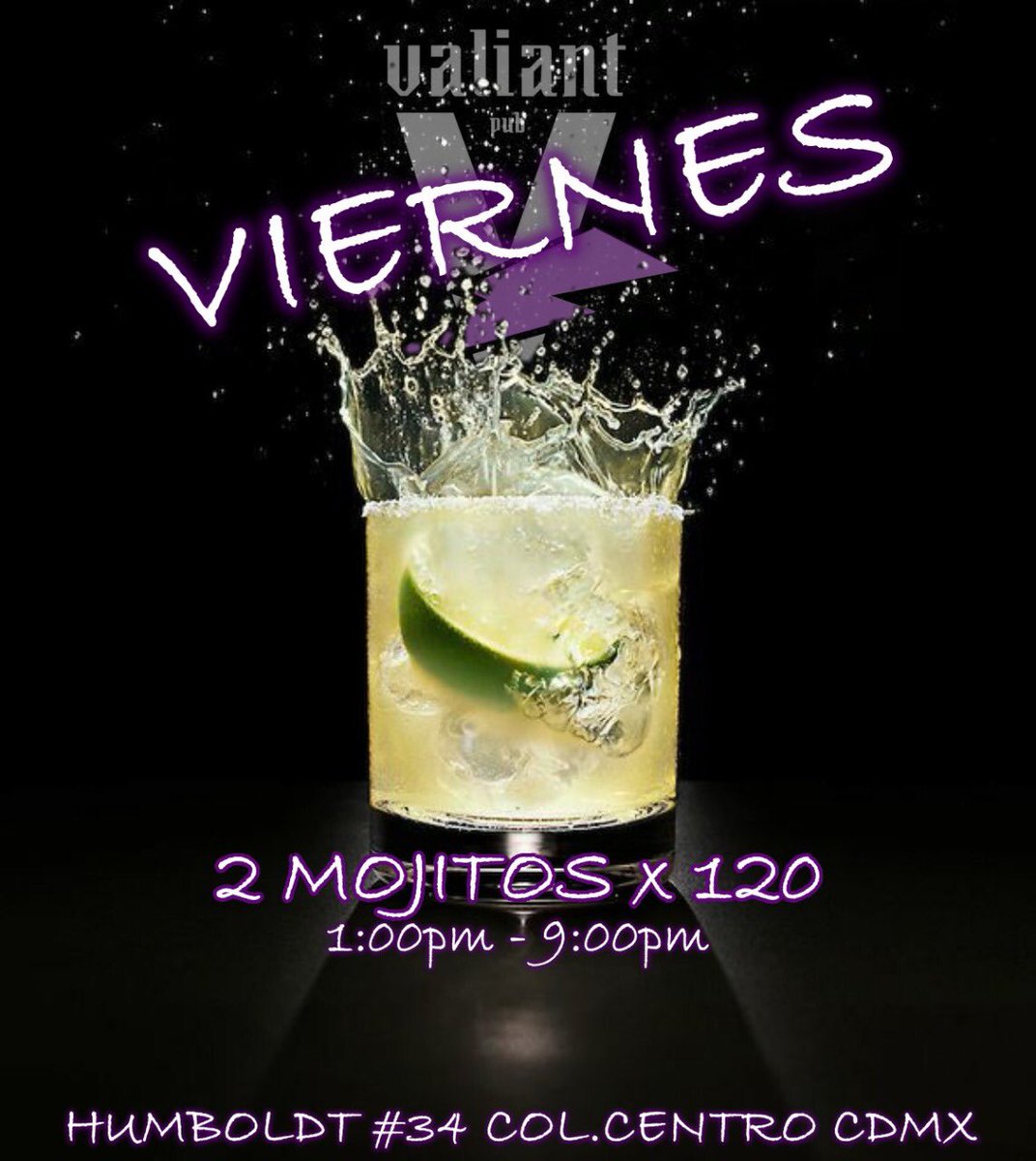 Qué pasa si mezclas, un poco de ron, hierbabuena, limón, agua mineral, hielo y azúcar ? Da por resultado un delicioso mojito, así que no te quedes con el antojo y lánzate a nuestro “viernes de mojitos”.
Los esperamos por acá en valiant⚡pub 🤟🏻🤟🏻