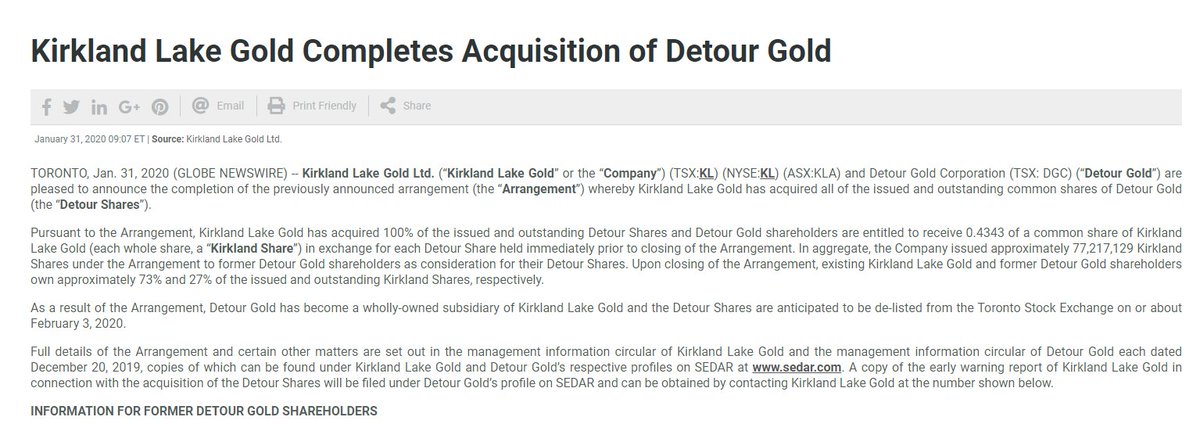 In 2014, the land base of First Nations in Canada was approximately 3.5 million hectares (over 86M acres). In 2011 Detour Gold and First Nations Execute and Sign Agreement for the Detour Lake Project. 9 Years Later Detour Gold is acquired by Kirkland Lake Gold  $KL.