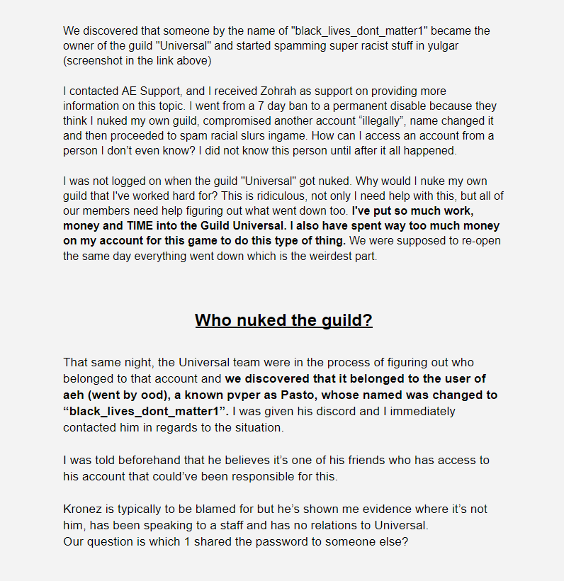 turbo992gt3's tweet photo. I have been falsely perma banned by AE's staff, which resulted in losing Universal and my account. 

Universal got nuked twice and AE has no idea who could have done it. No logger, nothing.

All guilds and users deserve better protection.

If you want change, please retweet this. https://t.co/s3ZLiiaA13