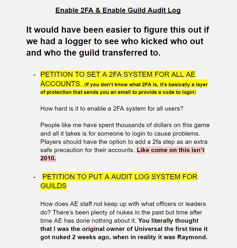 turbo992gt3's tweet photo. I have been falsely perma banned by AE's staff, which resulted in losing Universal and my account. 

Universal got nuked twice and AE has no idea who could have done it. No logger, nothing.

All guilds and users deserve better protection.

If you want change, please retweet this. https://t.co/s3ZLiiaA13