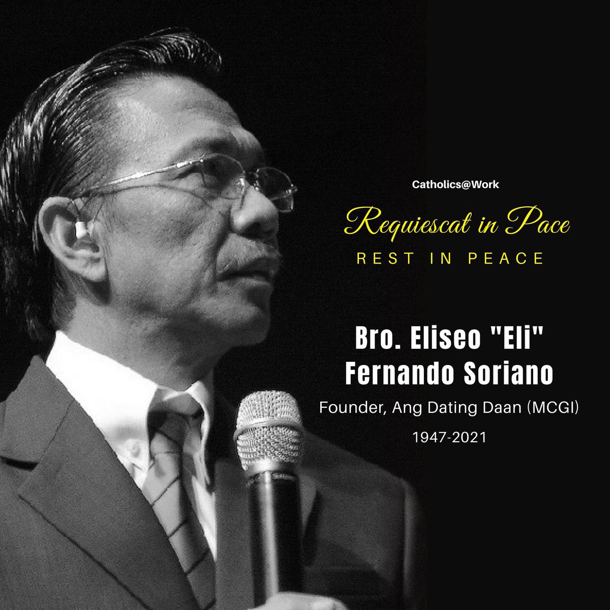 minxsamano's tweet photo. Ang Dating Daan' leader Eli Soriano dead at 73.

RIP. https://t.co/OUdKuohy34