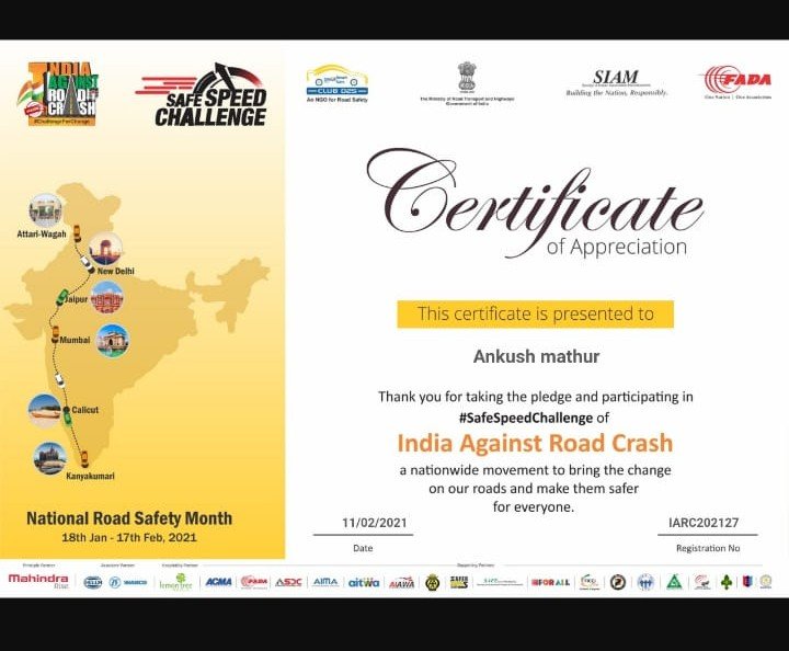 #RoadSafetyChallenge
#IndiaAgainstRoadCrash 
@siamindia
@nikunjsanghi 
@PSKhachariyawas 
@FADA_India 
@JS4WheelMotors 
@MORTHRoadSafety