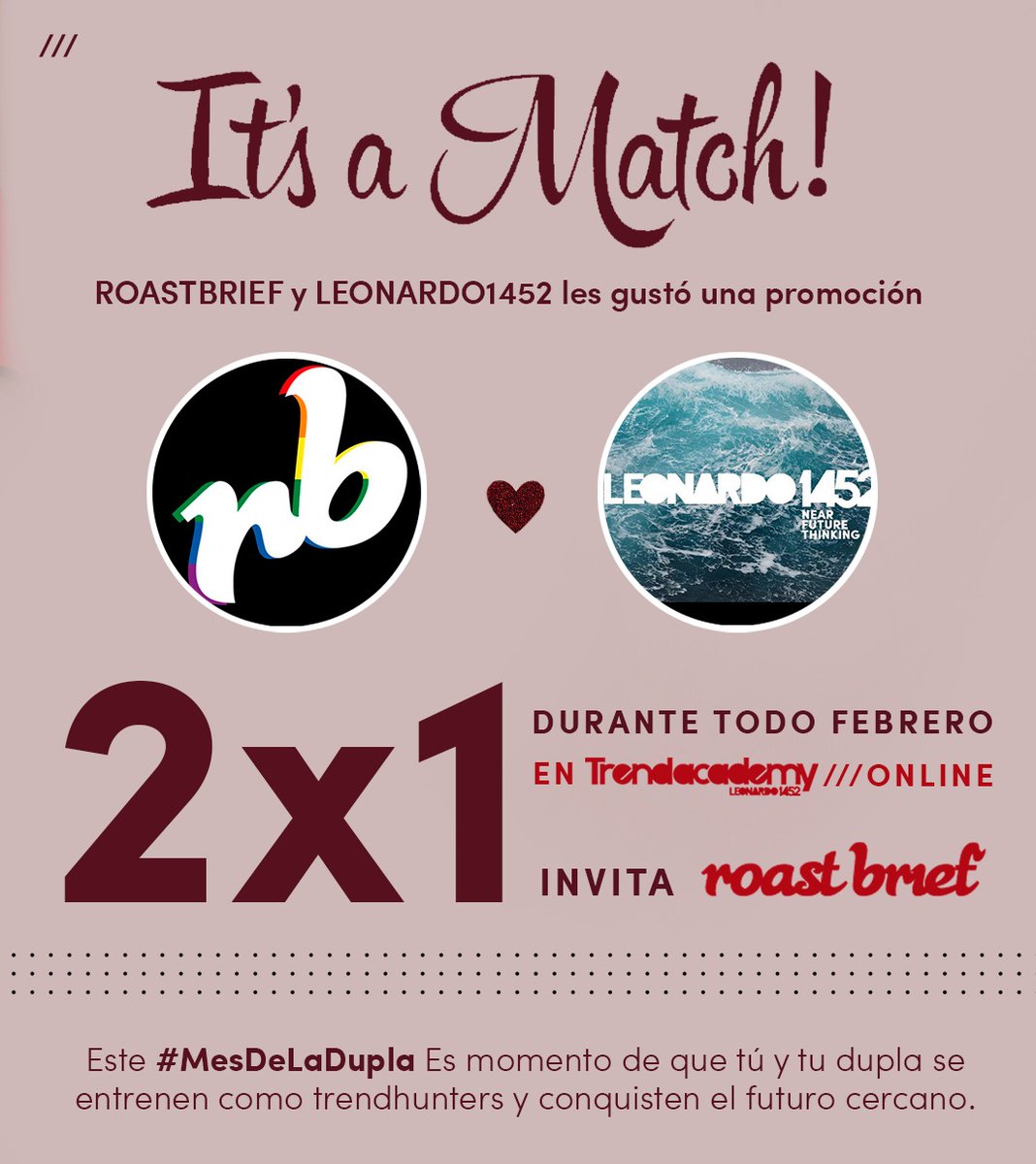 roastbrief's tweet photo. Si son de los que dejan todo para la mera hora😅 y ya todo está bien escogido, agotado o llega en un mes, ni se preocupen😜
Junto a @Leonardo1452 les solucionamos la vida y les dejamos el regalo perfecto para el #MesDeLaDupla 💝👉 2x1 todo febrero en #TrendAcademy Online🎓💻 https://t.co/Mt71t10RK7