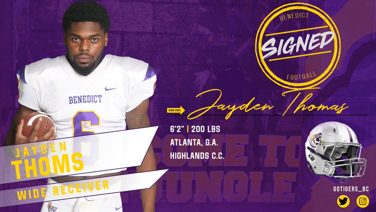 @HCC_Football prospect <a href="/JaySix_/">Jayden Thomas</a> Is a big talented receiver who adds a lot to our offense.

👀👀👀bit.ly/39OQ6fW

Notes on Jayden:
-Big physical receiver
-Crisp route runner
-Big play threat

#2tr1pesEarned #GoTigersBC #TheBESTofBC

<a href="/BenedictEDU/">Benedict College</a> <a href="/benedict_tigers/">BC Tigers Athletics</a>