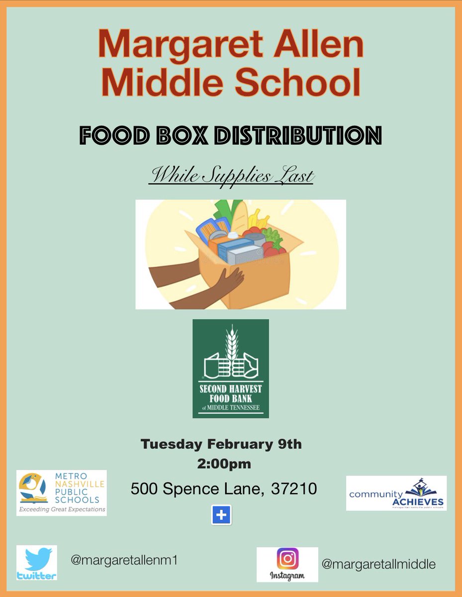 margaretallenm1's tweet photo. Food boxes on deck Tuesday February 9th beginning at 2pm. @CommAchieves @2HarvestMidTN @hammondcr https://t.co/WD8xJuhfJh