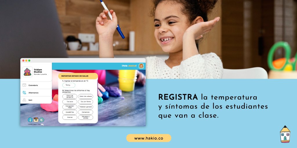 HakioCo's tweet photo. ✅  Estamos listos para iniciar la alternancia junto a ti, 🎒 con nuestro NUEVO módulo de registro de temperatura y síntomas del covid-19. 

Conoce más en https://t.co/iUvL6semNl

#educación #crianzapositiva #colegio #docentes #infantil #school #encasa #mintic https://t.co/qhi4GZLCDN