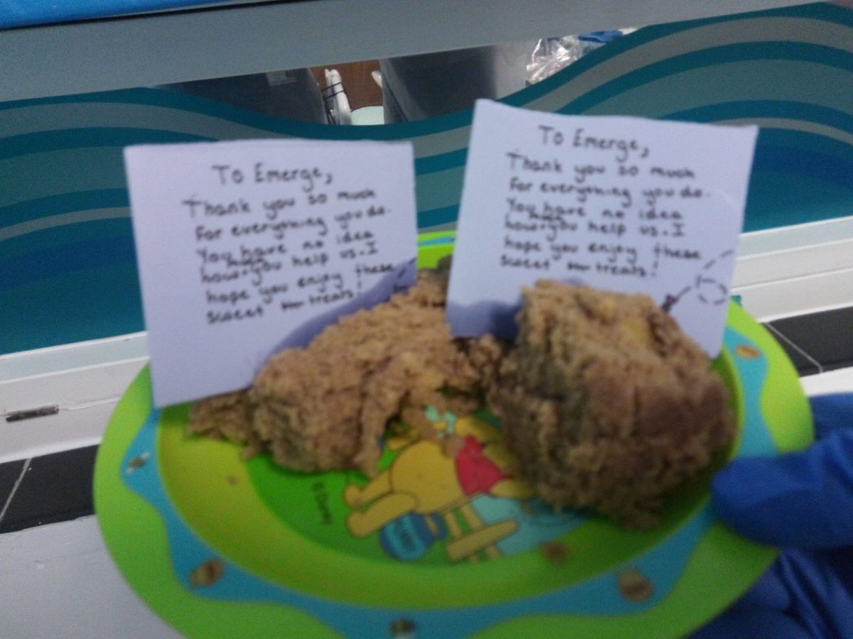 emergeadvocacy's tweet photo. Two of our team just finishing up after a busy night but still smiling and going home with cake and a thank you from one of the young people they supported tonight 💕 #AVoiceOfHope #selfharmhelp https://t.co/8T1Rb1B6uF