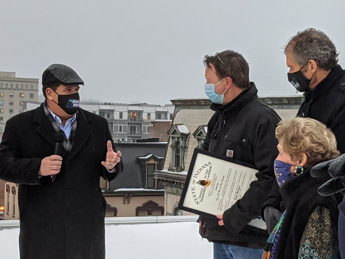 Longtime local journalist Dave Bangert received the Sagamore of the Wabash Thursday evening atop the old Journal &amp; Courier building in downtown Lafayette.

Bangert, who left the J&amp;C late last year, was given the award by Sen. Ron Alting and honored by other local officials.