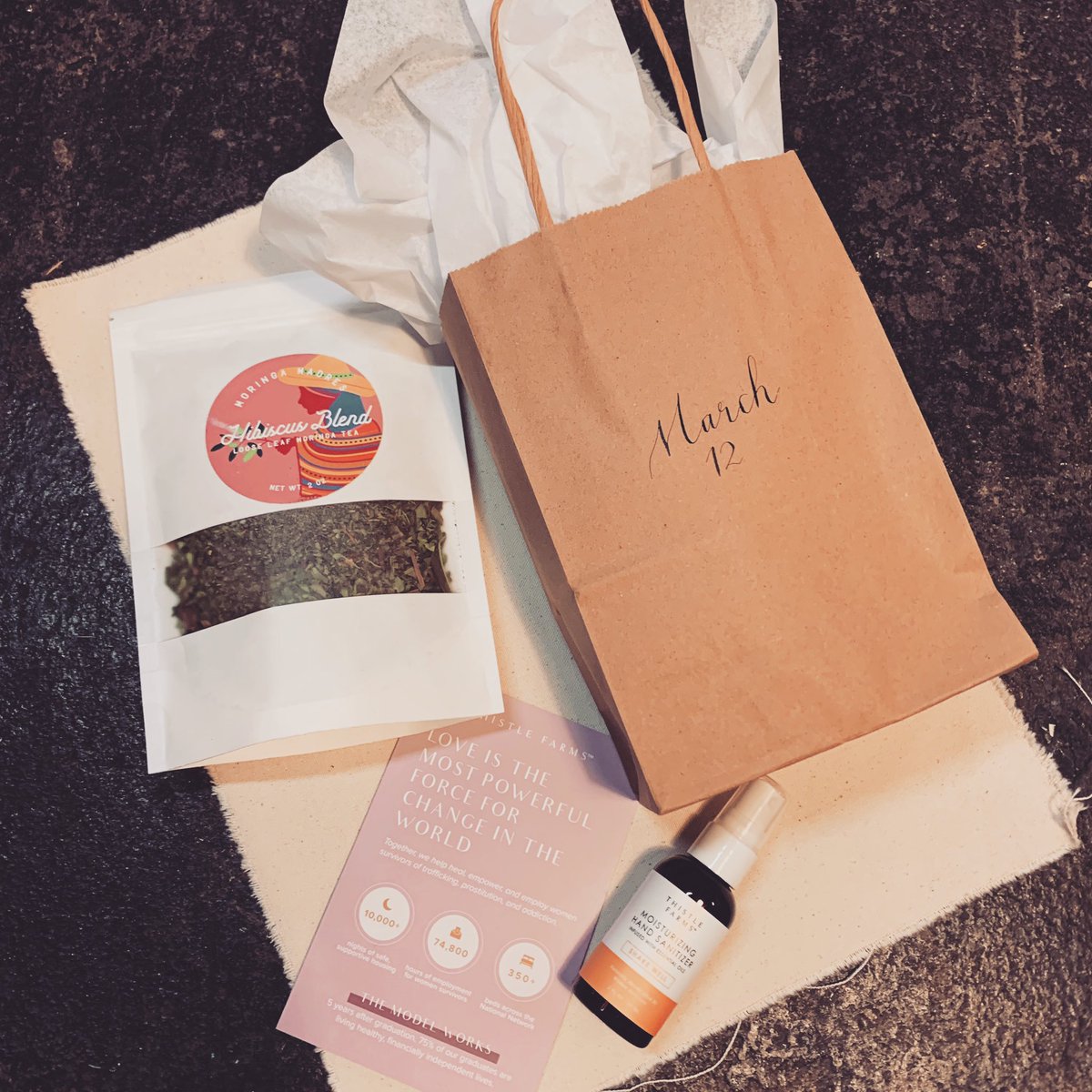 hiphues's tweet photo. Loving this gift for a virtual swag box from our friends @thistlefarms!  #printlocal #WomenSupportingWomen #communitylove https://t.co/O2pBy0sUGi