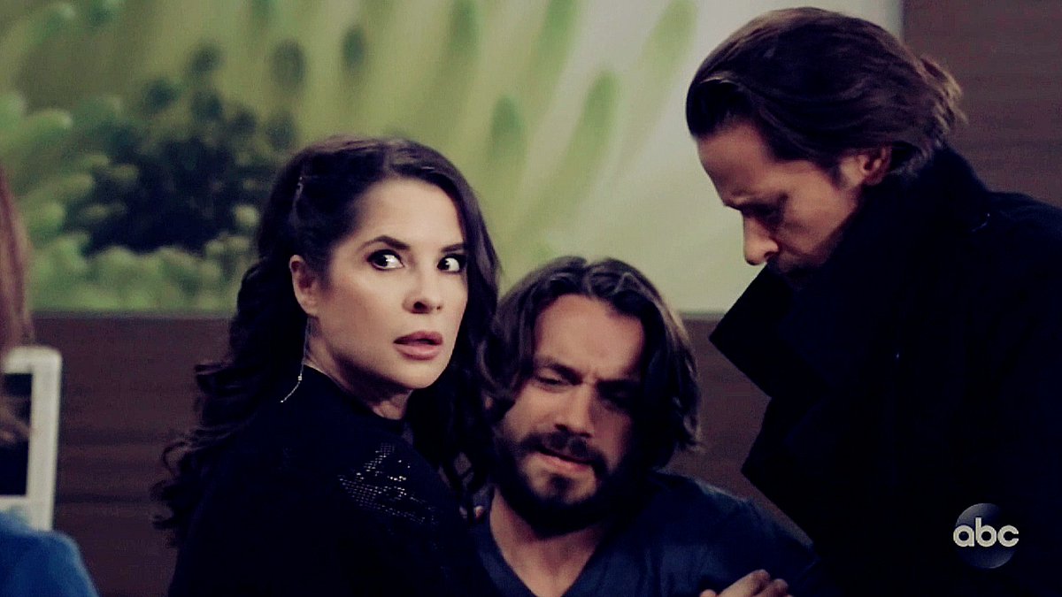 Sam looking at Liz like "We may have to tie him down lady!"   #GH