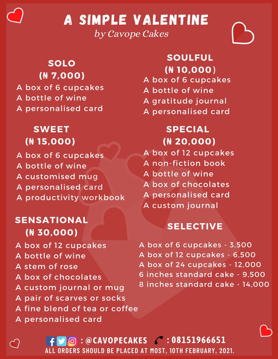 granny_moms's tweet photo. Have you seen these AMAZING Valentine deals?????

Kindly retweet. Someone on your timeline may find one they like.

@cavopecakes

#ValentinesDay #AbujaTwitterCommunity #ValentineGifts https://t.co/WBdz6Xm5ew