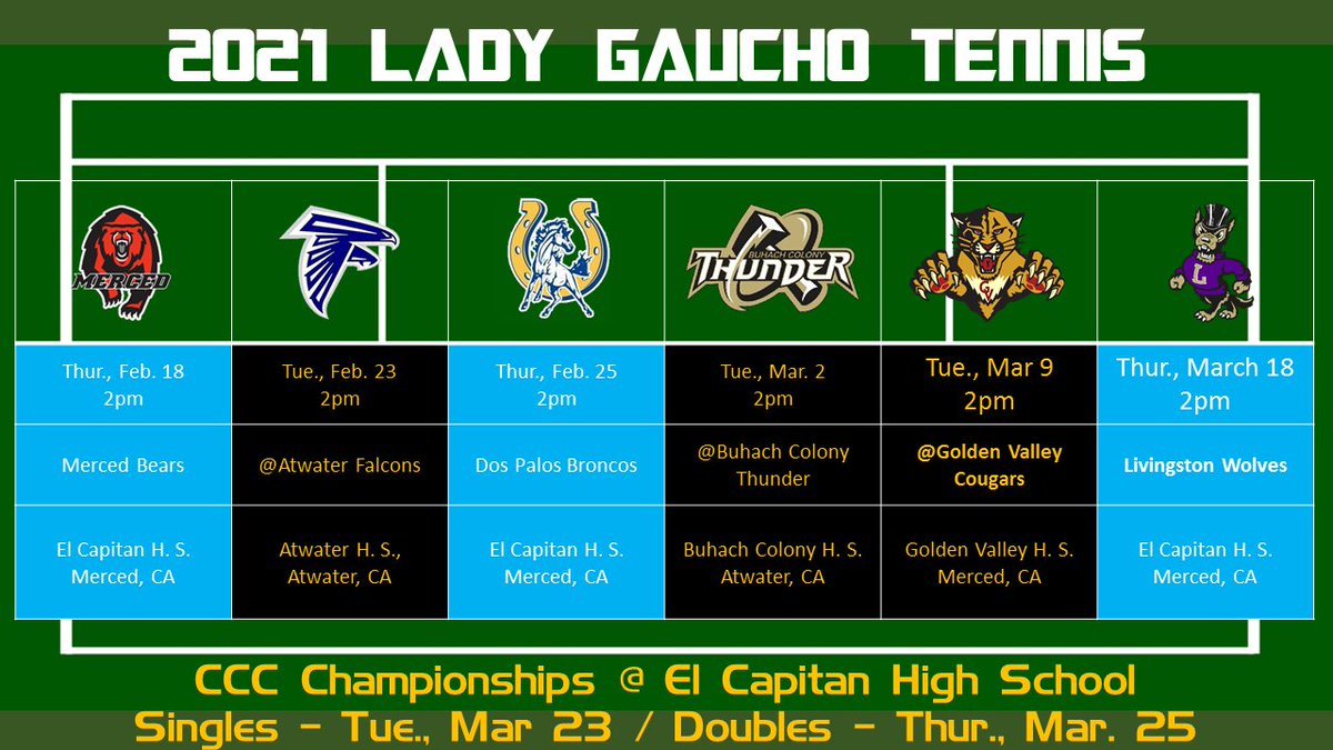 2020-21 Lady Gaucho Tennis Schedule
<a href="/ecgauchos/">El Capitan HS 🤠</a>