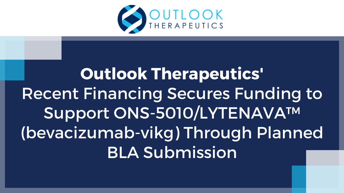OutlookTx's tweet photo. Our recently closed financings, with aggregate gross proceeds of $41.6M, will support operations through the expected BLA filing later this year for ONS-5010, an investigational ophthalmic formulation of bevacizumab for #wAMD. Full release here: https://t.co/gCmKTR4zki $OTLK https://t.co/bvydqUXCvn