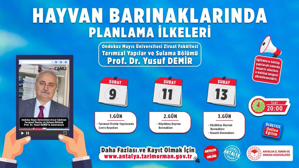 antalyailtarim's tweet photo. HAYVAN BARINAKLARINDA PLANLAMA İLKELERİ

@omurektorluk'ten Prof. Dr. Yusuf DEMİR ile *Hayvan Barınaklarında Planlama İlkeleri* eğitimimizi incelemek ve kayıt olmak için linke tıklayınız;

⏬⏬⏬⏬⏬⏬⏬⏬⏬

https://t.co/P8DF6WehAa

@gokhankaraca_
@ersinyazici1 @bekirpakdemirli https://t.co/RtsxuuF83Q