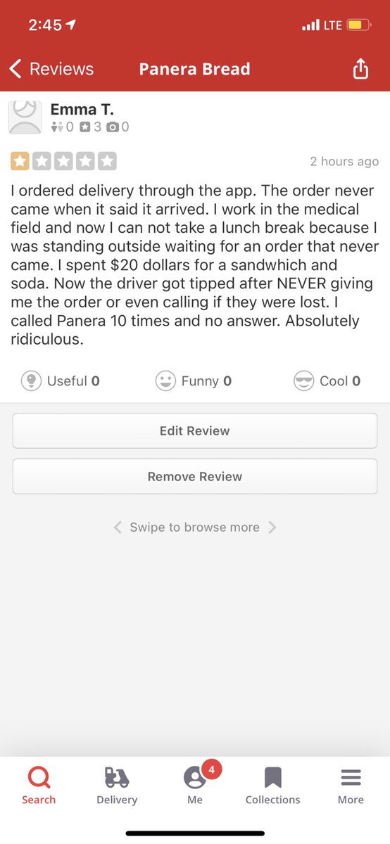emma_trevs's tweet photo. @panerabread  don’t ever order delivery through the app, they won’t show up or answer your calls and basically just rob you 🙃 #PaneraMonclairNJ https://t.co/rEMS4QvmsW