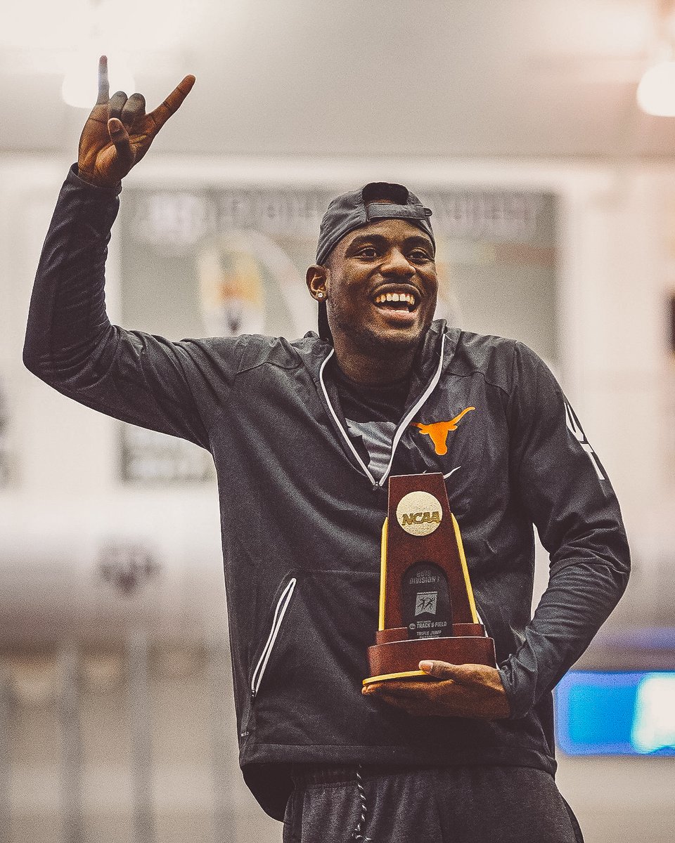TexasTFXC's tweet photo. Three years ago in College Station, @ob_won1 jumped a school-record 16.82m/55-2.25 to become the first Longhorn to win a men's NCAA Triple Jump title. 🏆

#TBT | #HookEm 🤘 https://t.co/aT15eaL1xP