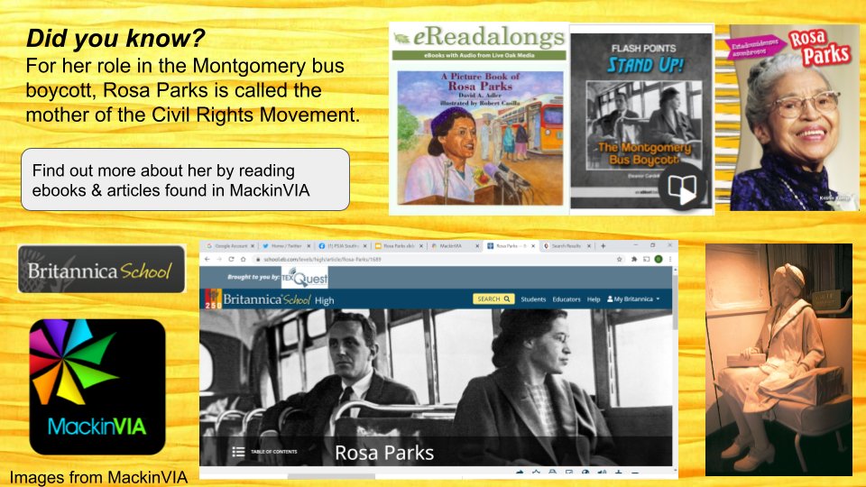 LettyGonz921's tweet photo. On this day in 1913, the brave Rosa Parks was born. Celebrate her life by reading more about her @MackinVIA. #RosaParksDay #PSJALibraries #PSJAreads https://t.co/TaAx2452A4