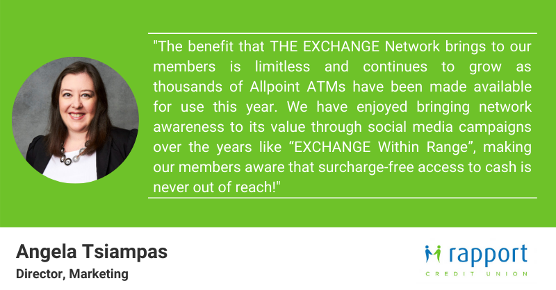 ficanex's tweet photo. We pride ourselves in bringing growing value to EXCHANGE cardholders and love when FIs, like @RapportCU, communicate this benefit to their membership through creative strategies. Check out what Angela Tsiampas has to say about growing awareness for THE EXCHANGE below! https://t.co/Ol27LXE3YO