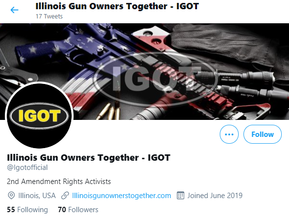 AntifaVelma's tweet photo. Illinois Gun Owners Together (IGOT) is a "2nd Amendment Rights" fascist group that unsurprisingly partakes in targeted harassment and bigotry of every variety. Content warning.

IGOT has ties to Patriot Front Illinois, We The People (WTP) III% Militia, and Proud Boys. https://t.co/1f94hTQxes
