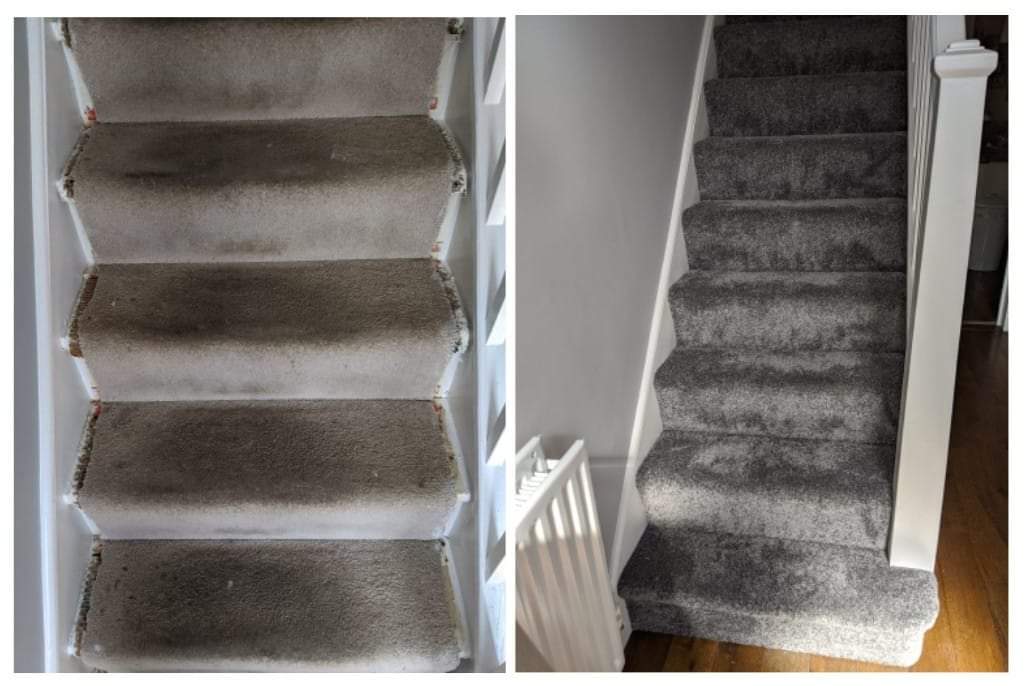 Before and after. A lovely review from our customer too. We're so glad we could help. #carpets #flooring #leeds