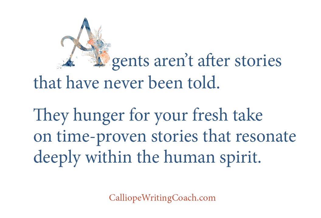 angiefenimore's tweet photo. "Agents aren't after stories that have never been told. They hunger for your fresh take on time-proven stories that resonate deeply within the human spirit."

–Angie Fenimore 

#CalliopeWritingCoach #CraftThatDraft #amwriting https://t.co/UG4ftXlhEh