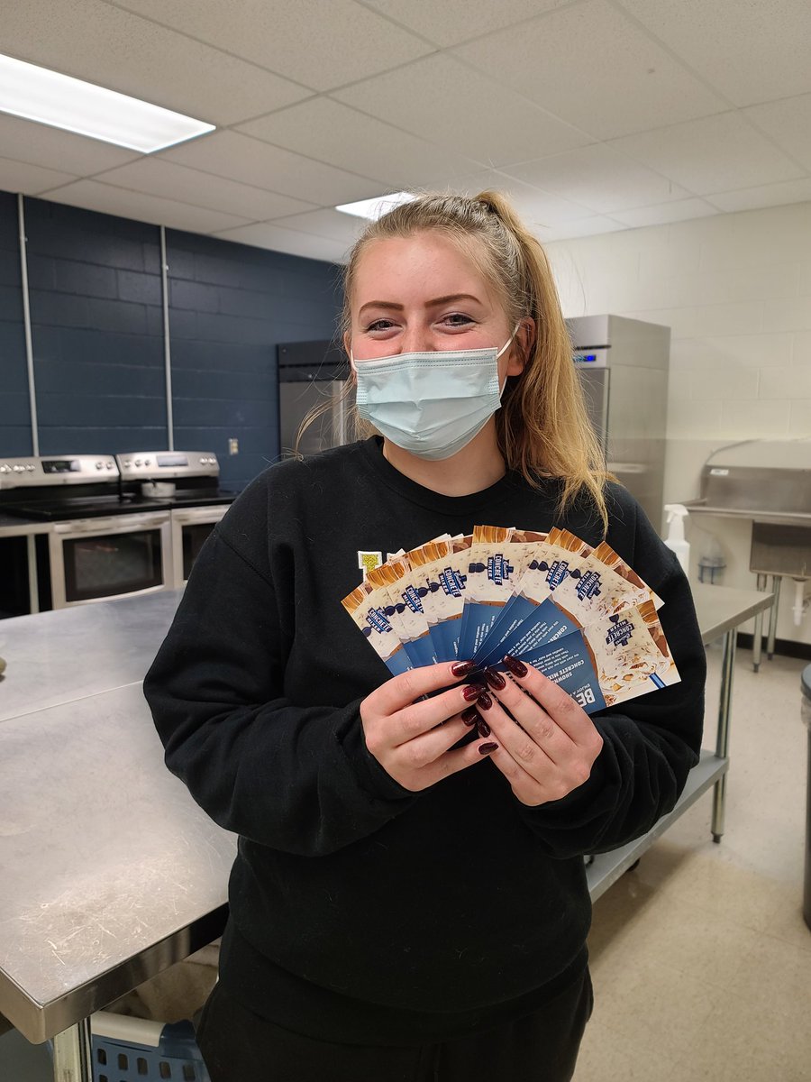 Emma sporting her year supply of Culver's concrete mixers for kicking butt in the ProStart Knowledge Bowl!  Way to go!  #kmhsculinary #kmhscampus #culversconcretemixer <a href="/ProStart/">ProStart</a>