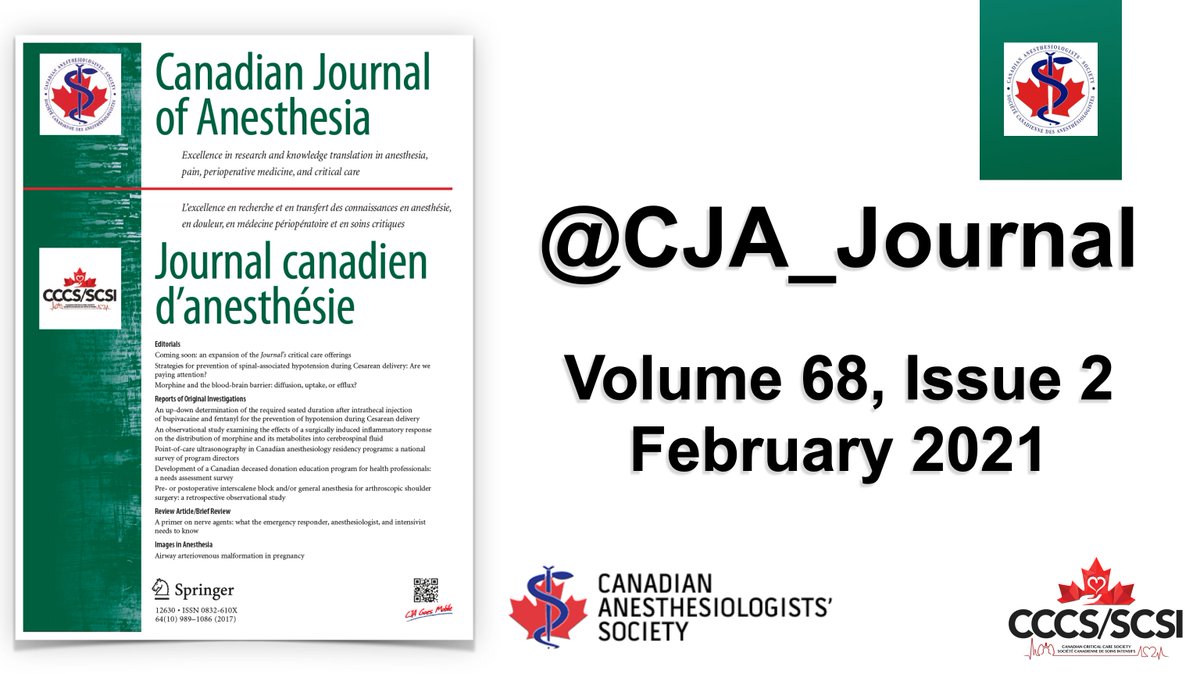 Canadian Journal of Anesthesia / Journal canadien d'anesthésie | Volume 68, issue 2 buff.ly/39IvXYD #CJA #CJA2021 #Anesthesia #Anesthesiology