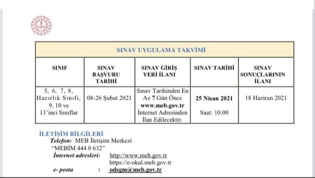 kokluce_gezer's tweet photo. (İOKBS) İlköğretim ve Ortaöğretim Kurumları Bursluluk Sınavı başvuruları için kılavuz yayınlandı.

Başvurular: 8-26 Şubat 2021
Sınav: 25 Nisan 2021
Sonuçlar: 18 Haziran 2021

Başvuru kılavuzunu indirmek için 👉🏻 https://t.co/dSlrljqKIJ… https://t.co/S04r1Gw7Ye
