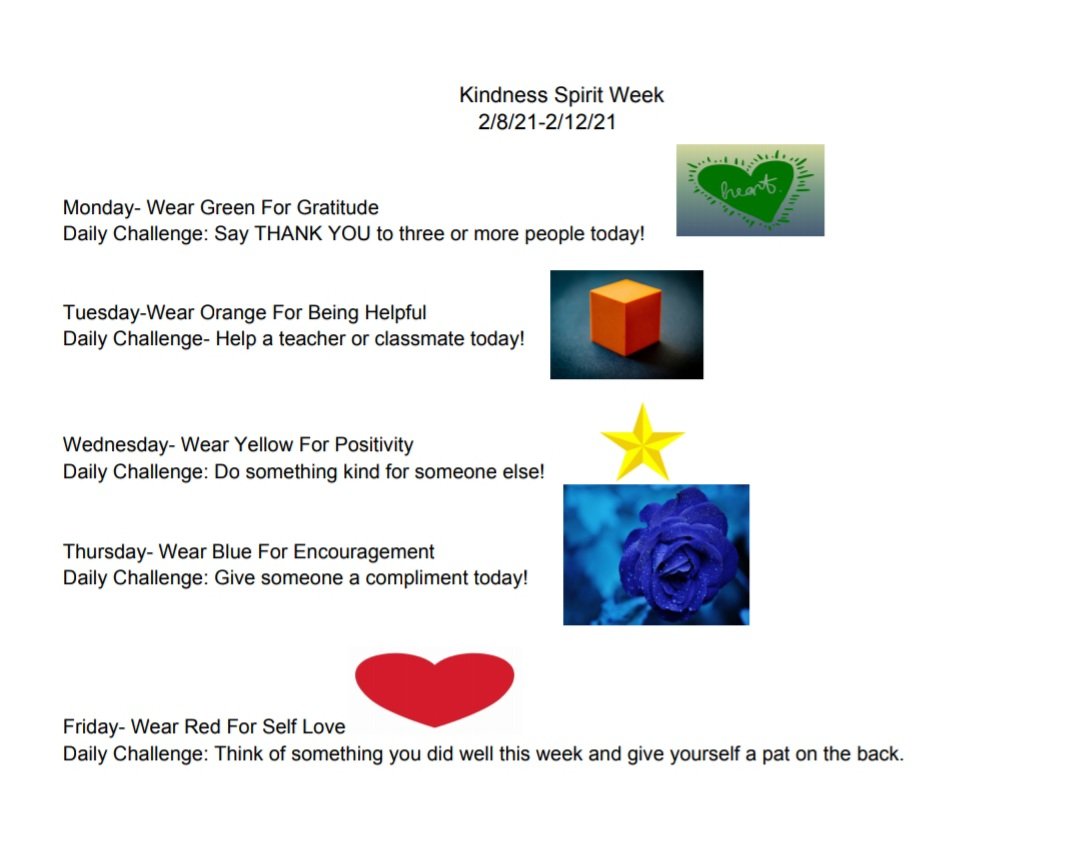 NorthDriveES's tweet image. Good Afternoon Parents!  We would like for our scholars to participate for Kindness Spirit Week. We show kindness all year long, but because LOVE is highlighted in February, we thought it would be a great idea to show love and kindness the week before Valentine's Day.❤
