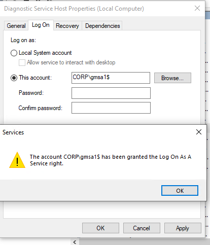 Windows doesn't actually know it's dealing with a managed account. The administrator configured [whatever thing] to log on as an account, and left the password blank.