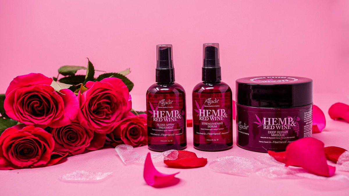Packed with #HempSeedOil, #RedWine Extract &amp; #FiberHance making hair 3x stronger, our Hemp &amp; Red Wine Collection makes the PERFECT #ValentinesGift for your beauty obsessed sweetheart! ❤️ Shop: AgadirInt.com 🛍
#ArganOil #Hemp #Resveratrol #BondMultiplier #ValentinesDay