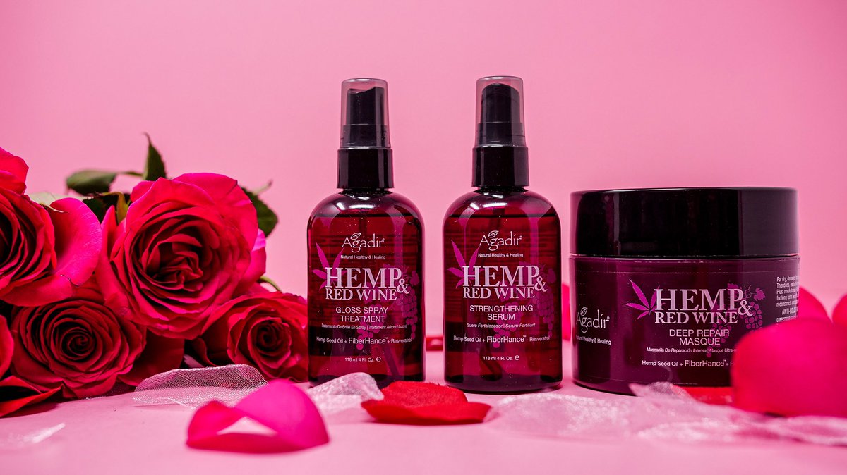 AgadirInt's tweet photo. Packed with #HempSeedOil, #RedWine Extract &amp; #FiberHance making hair 3x stronger, our Hemp &amp; Red Wine Collection makes the PERFECT #ValentinesGift for your beauty obsessed sweetheart! ❤️ Shop: https://t.co/uaqAaqbvCT 🛍
#ArganOil #Hemp #Resveratrol #BondMultiplier #ValentinesDay https://t.co/oF3U4KvAWv
