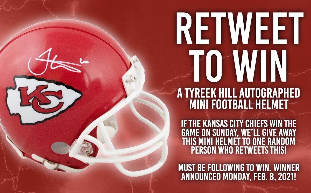Steel City Collectibles (@scctradingcards) on Twitter photo Do you want to win an autographed <a href="/cheetah/">Ty Hill</a> Kansas City Chiefs Mini Helmet?
RETWEET and FOLLOW (<a href="/SCCTradingCards/">Steel City Collectibles</a>) for your chance to win!
This helmet will only be given away if the <a href="/Chiefs/">Kansas City Chiefs</a> defeat the Buccaneers! Winner chosen on Monday!
#ChiefsKingdom #NFL #SuperBowl #SBLV Do you want to win an autographed <a href="/cheetah/">Ty Hill</a> Kansas City Chiefs Mini Helmet?
RETWEET and FOLLOW (<a href="/SCCTradingCards/">Steel City Collectibles</a>) for your chance to win!
This helmet will only be given away if the <a href="/Chiefs/">Kansas City Chiefs</a> defeat the Buccaneers! Winner chosen on Monday!
#ChiefsKingdom #NFL #SuperBowl #SBLV