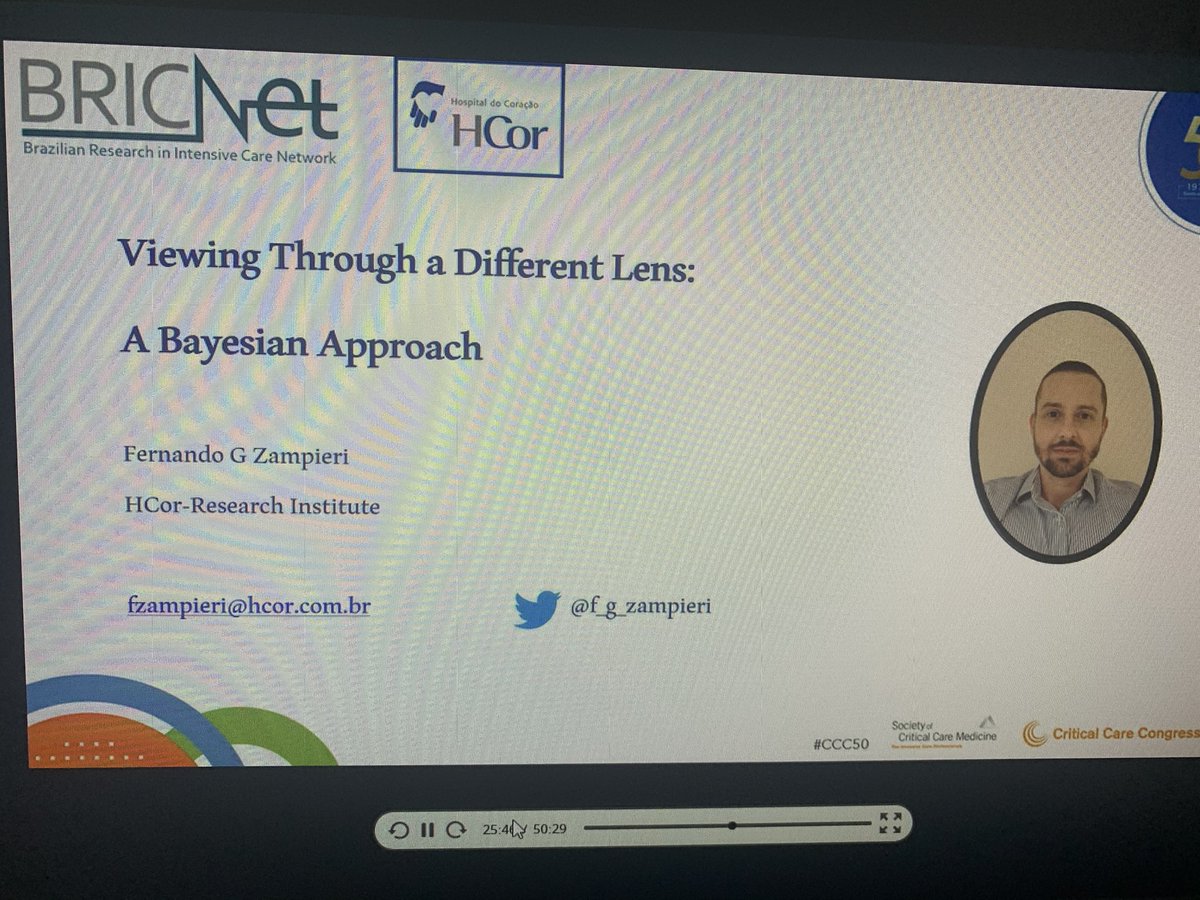 mtbastin's tweet photo. Really enjoyed learning about #Frequentists and #Bayesian approaches to clinical trials from the experts @AFlanneryPharmD and @f_g_zampieri take away: many ways to skin a cat and research is hard. #CCC50 @SCCM #TwitteRx #epitwitter https://t.co/L60z6KqyoA