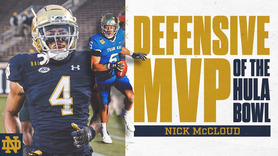 NickMcCloud4_'s tweet photo. thank you @Hula_Bowl for allowing to represent @NDFootball and myself one last time!! It was a blessing to be able to meet some new people and compete in Hawaii! 🙏🏽 #TheGoldenDomeGivesYouPowers☘️ https://t.co/snn4DtILn4