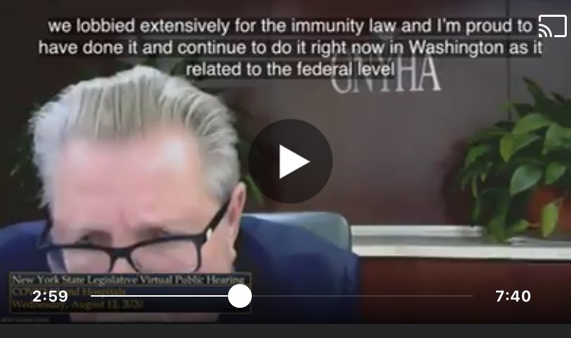 On August 12, 2020, we had our first nursing home and long-term facility oversight hearing. Here is  @SenatorBiaggi and I grilling the main lobbyist on how they pushed for legal immunity in Albany and Washington: https://fb.watch/3rX7Yvokuo/ 12/