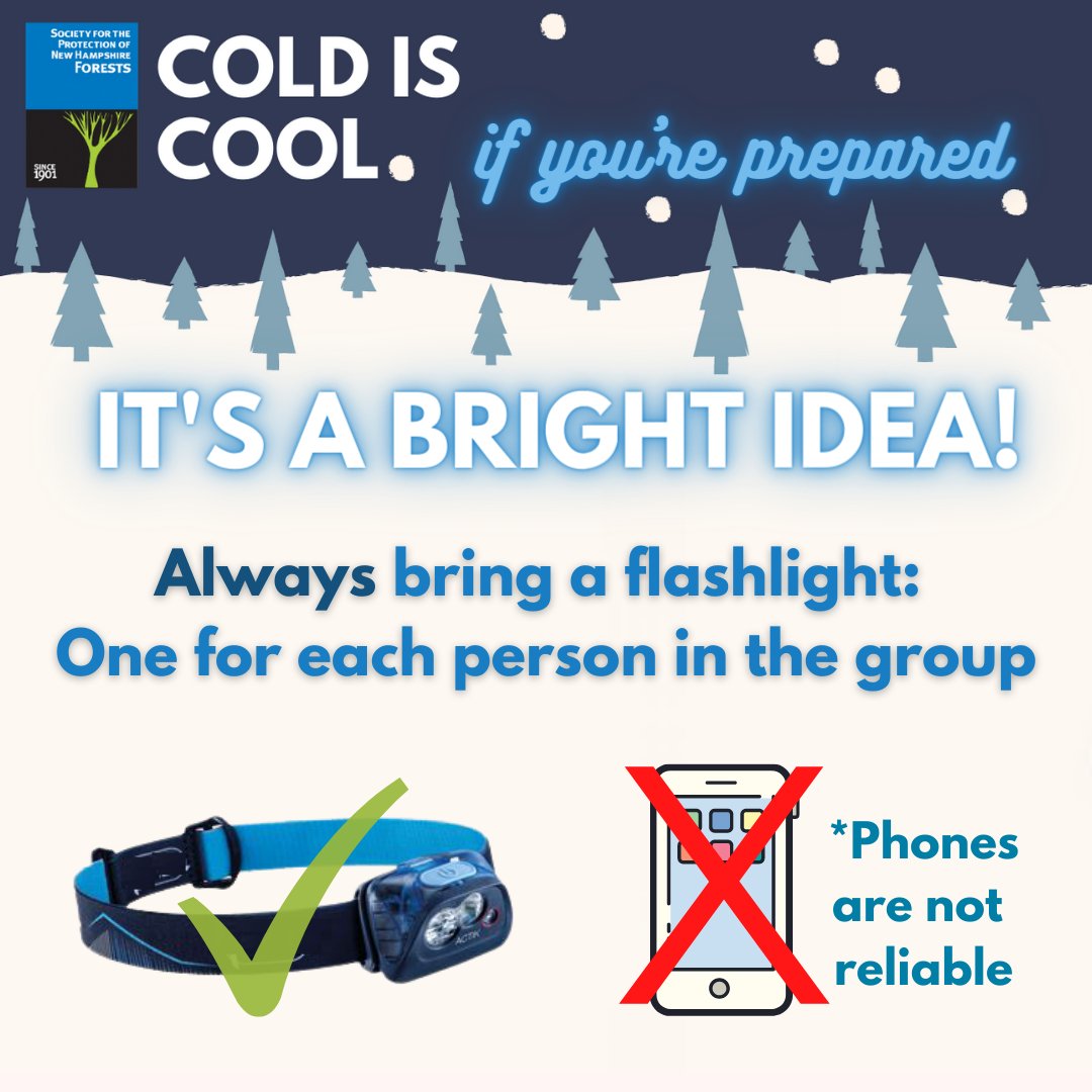 Forest_Society's tweet photo. #ColdisCool... if you're prepared! Next on the 10 Essentials List for winter recreation: a flashlight & sun protection. Even on cloudy days, up to 80% of UV rays can reach you, causing eye strain or sunburn. #HikeSafe #HikeNH #RecreateResponsibly #NHoutdoors https://t.co/wyEsd0cFbU