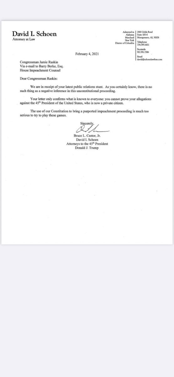 Acosta's tweet photo. Trump legal team response to House impeachment managers calling on Trump to testify. https://t.co/y7iXVzrbtO
