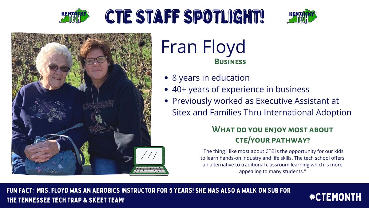 webco_atc's tweet photo. ⚙️ What makes Career and Technical Education (CTE) programs thrive? Amazing educators with a passion for their trade!

🖥️ Our next CTE Staff Spotlight is Business instructor Mrs. Fran Floyd! #CTEMonth #1WC https://t.co/PI2wdjL93W