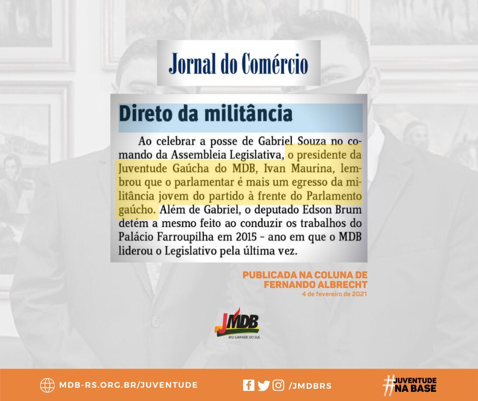 A ampliação da nossa representatividade pelo Estado e pelos municípios tem sido destaque nos principais jornais do RS. Um trabalho feito por muitas mãos e de muitas contribuições, que tanto nos orgulha. #JuventudeNaBase