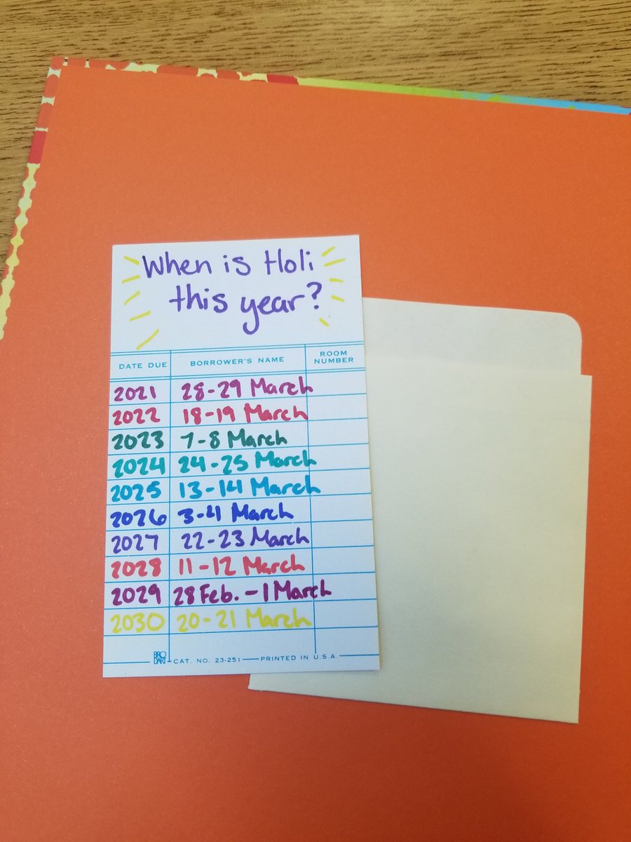 MsKitt_LC's tweet photo. Repurposing spare book pockets to make it easier to read this book celebrating Holi when it arrives each year! https://t.co/iLkv5eErPj