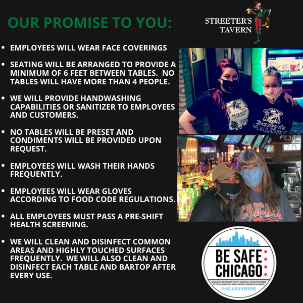 StreetersTavern's tweet photo. As we open back up to you guys, we are taking every precaution possible to make sure we are keeping both the staff and customers safe! #MaskUpChicago😷❤️
#StreetersTavern #LMGChicago #ChicagoTavern #SupportLocal #SupportSmallBusiness #ChicagoBars #Streeterville #BeSafeChicago https://t.co/y8CC6XqfLZ